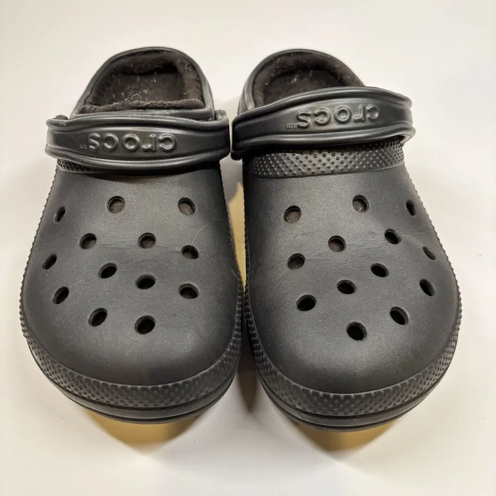 Crocs Dual Comfort Men’s 8/Women’s 10 Black Fur Lined Slip On Clog Shoes Sandals